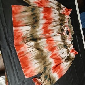 Off-Shoulder Tie-Dye Top in Coral, Olive & Cream